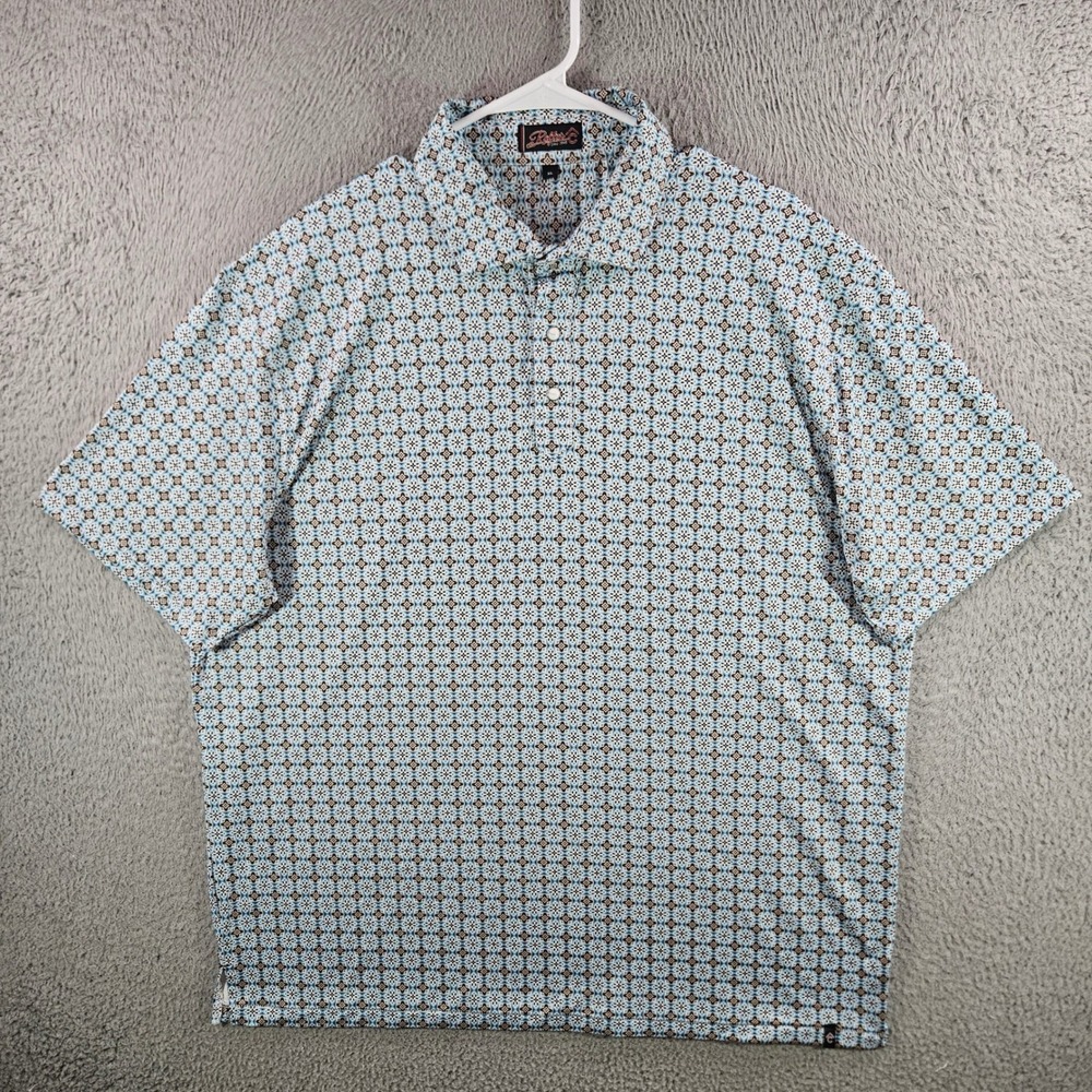 Rafter C Mens XL Blue Geometric Medallion‎ Print Performance Polo Shirt Stretch